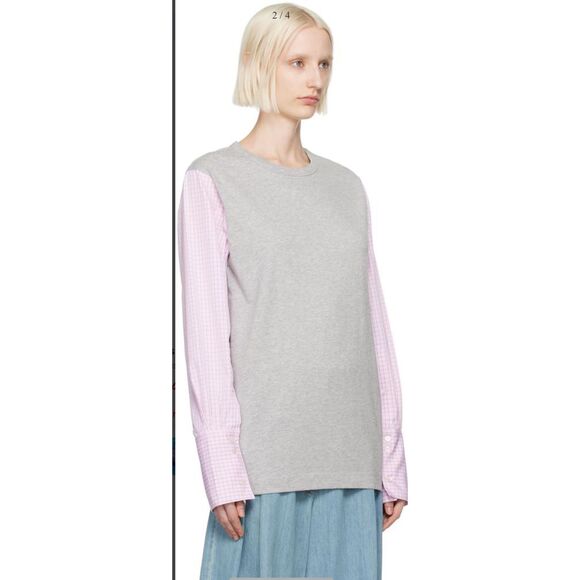 Dries Van Noten Gray & Pink Contrast Sleeves T-shirt NWT Size XS - Picture 1 of 8